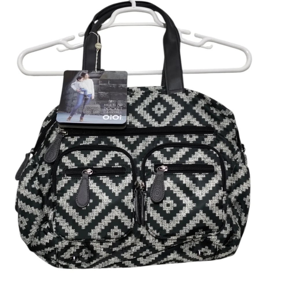 OiOi Multi Zip Pocket Carryall Baby Diaper Bag Black Aztec